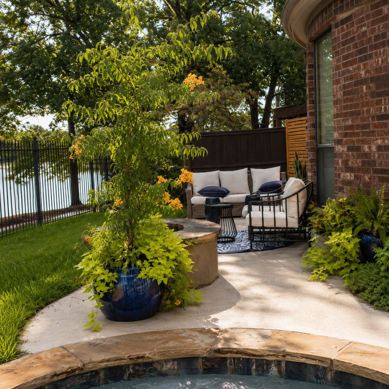 Garden patio overlooking the lake