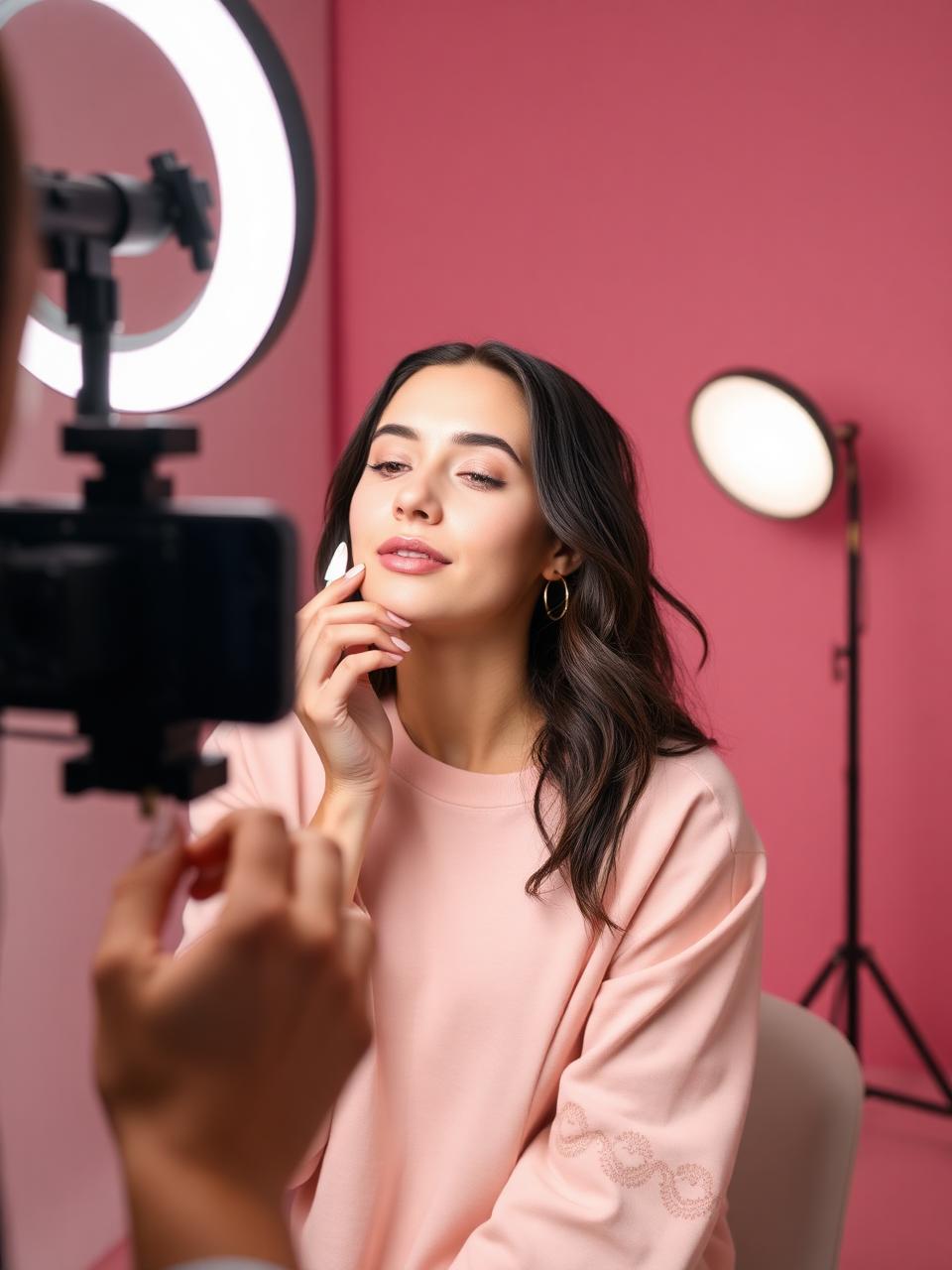 Beauty influencer filming skincare content