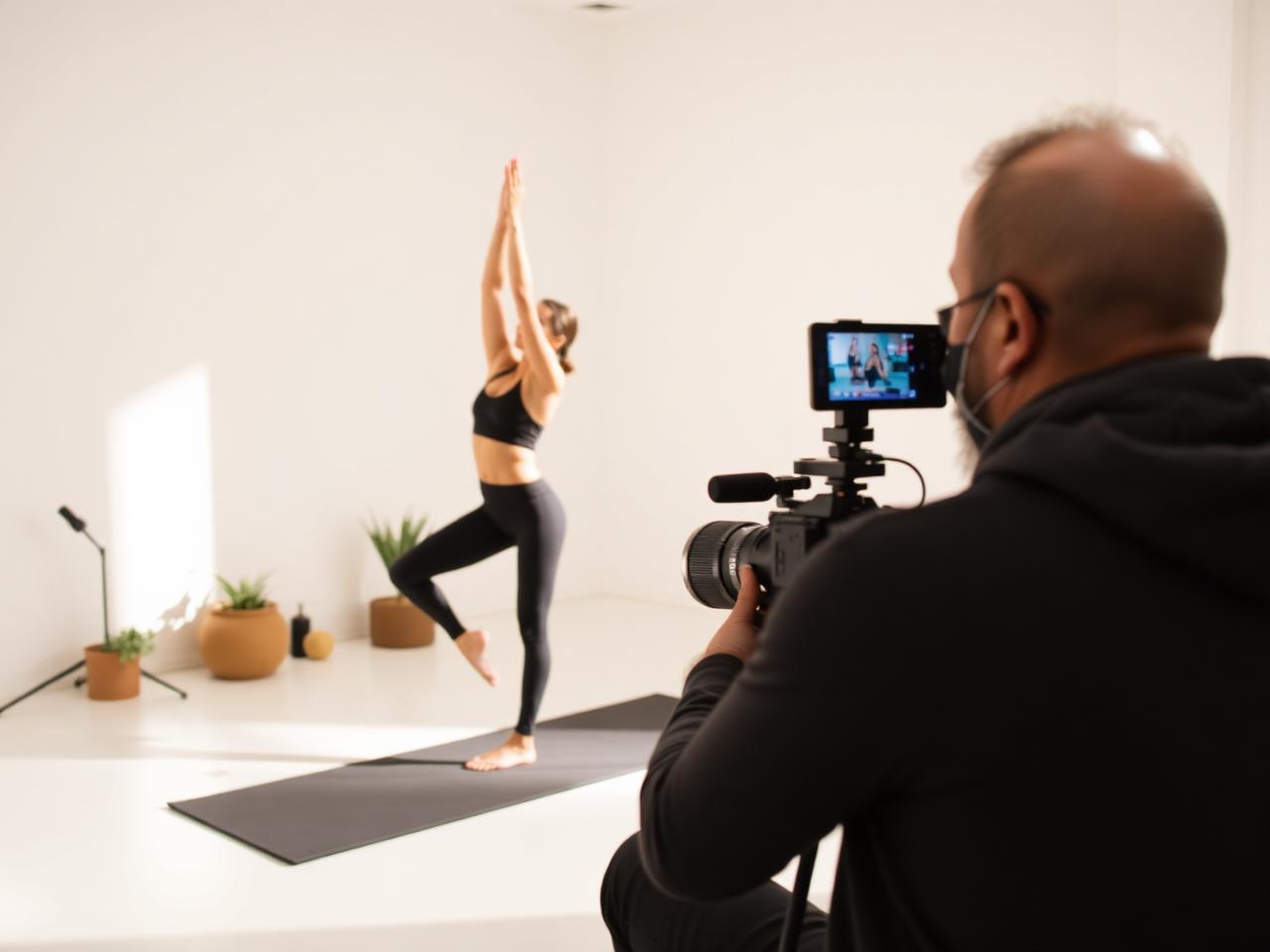 Wellness influencer being filmed by videographer